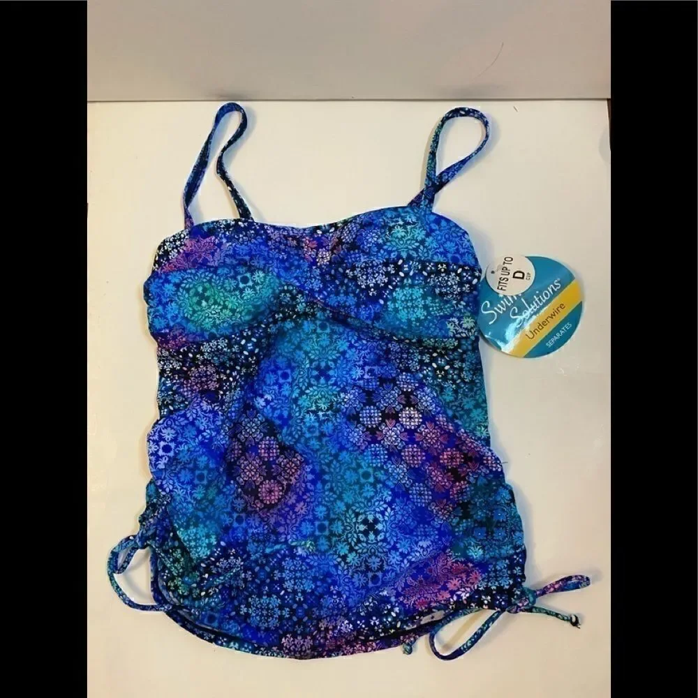 💦Swim solutions printed Ruched  tankini Top blue - Picture 6 of 7